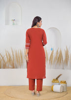 Rust Red Printed Salwar Suit & Dupatta