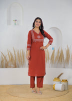 Rust Red Printed Salwar Suit & Dupatta