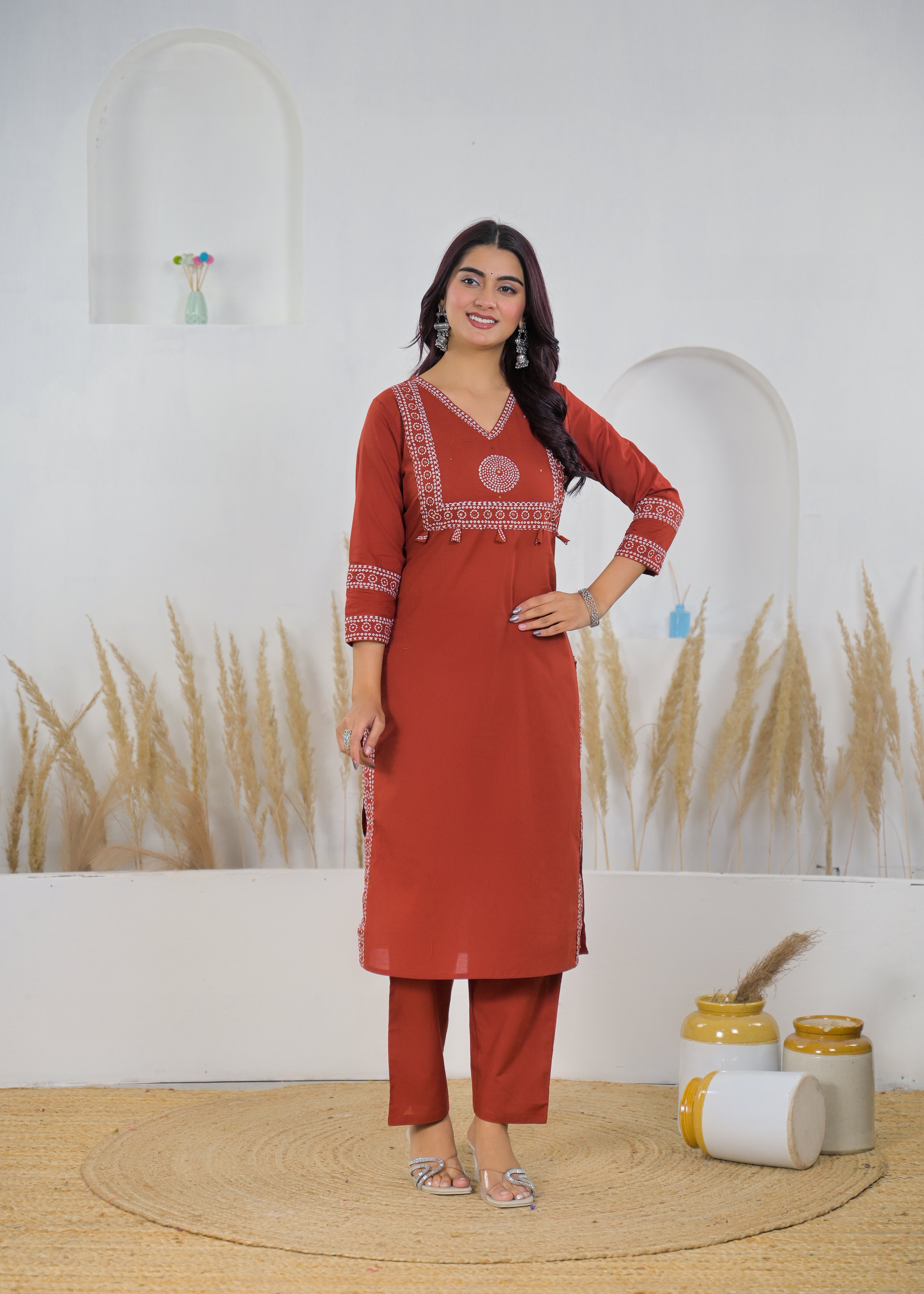 Rust Red Printed Salwar Suit & Dupatta
