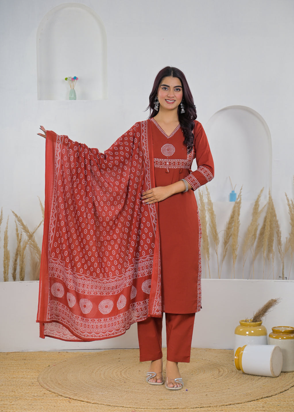 Rust Red Printed Salwar Suit & Dupatta
