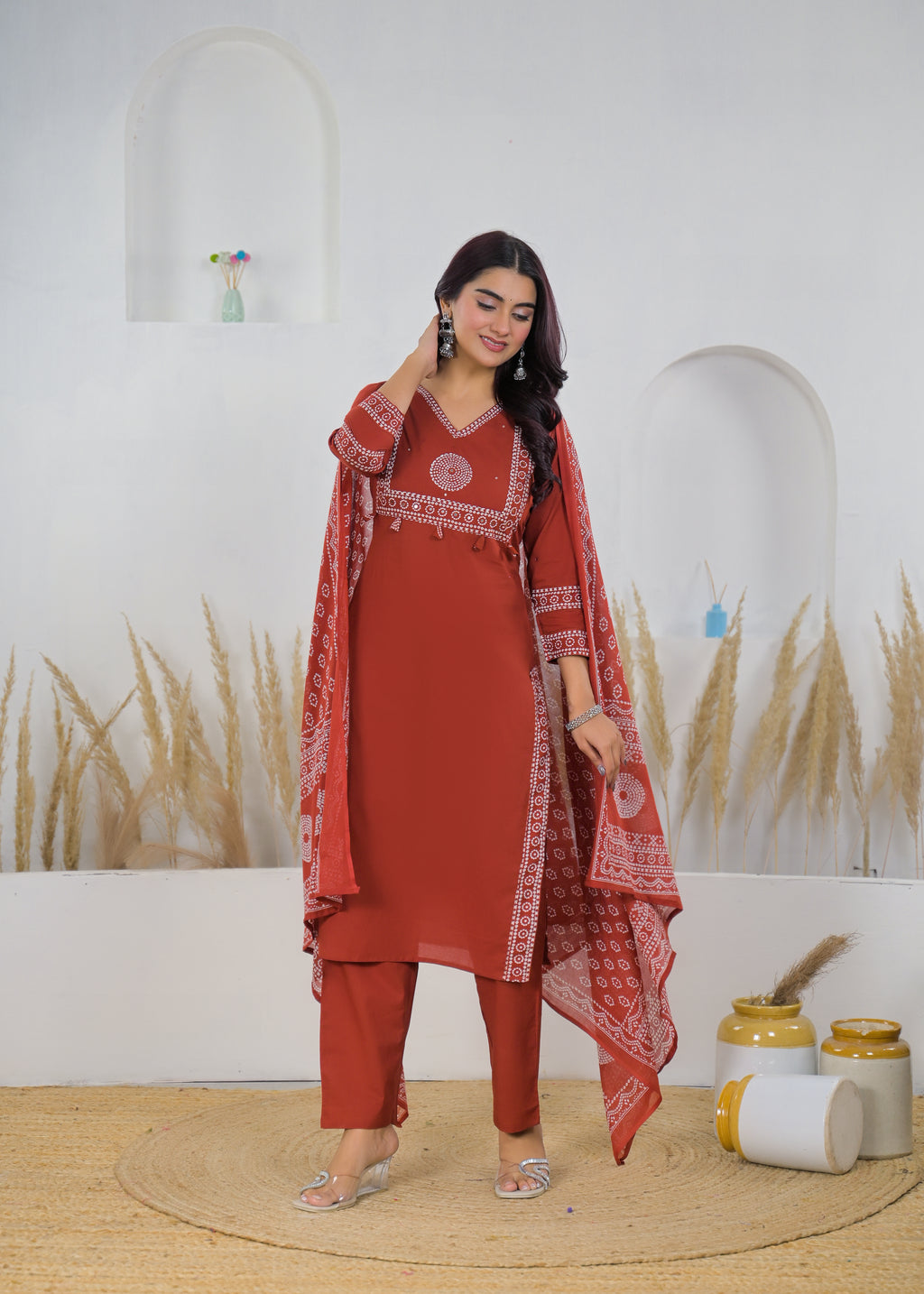 Rust Red Printed Salwar Suit & Dupatta