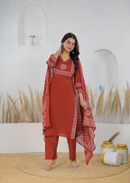 Rust Red Printed Salwar Suit & Dupatta