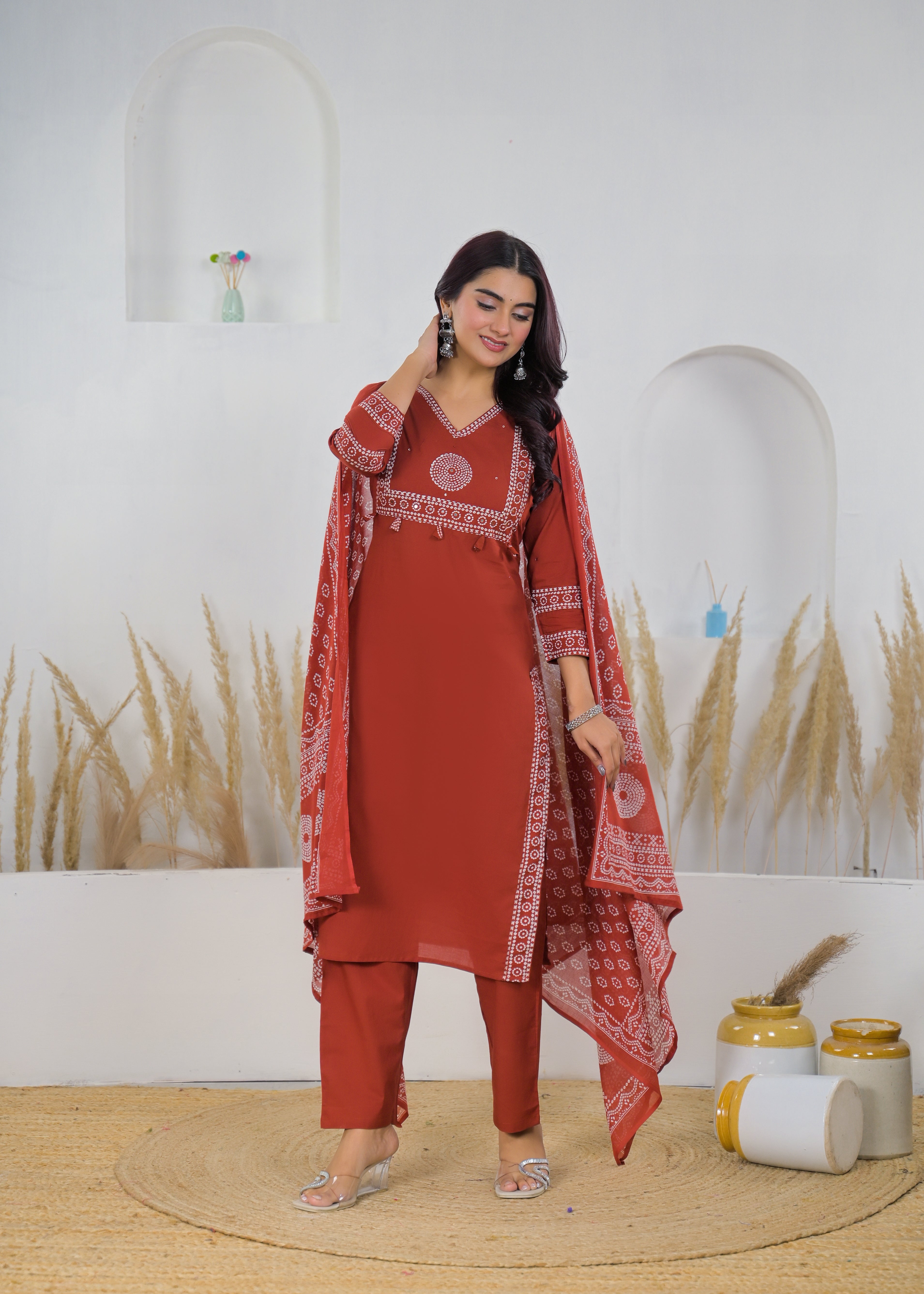 Rust Red Printed Salwar Suit & Dupatta