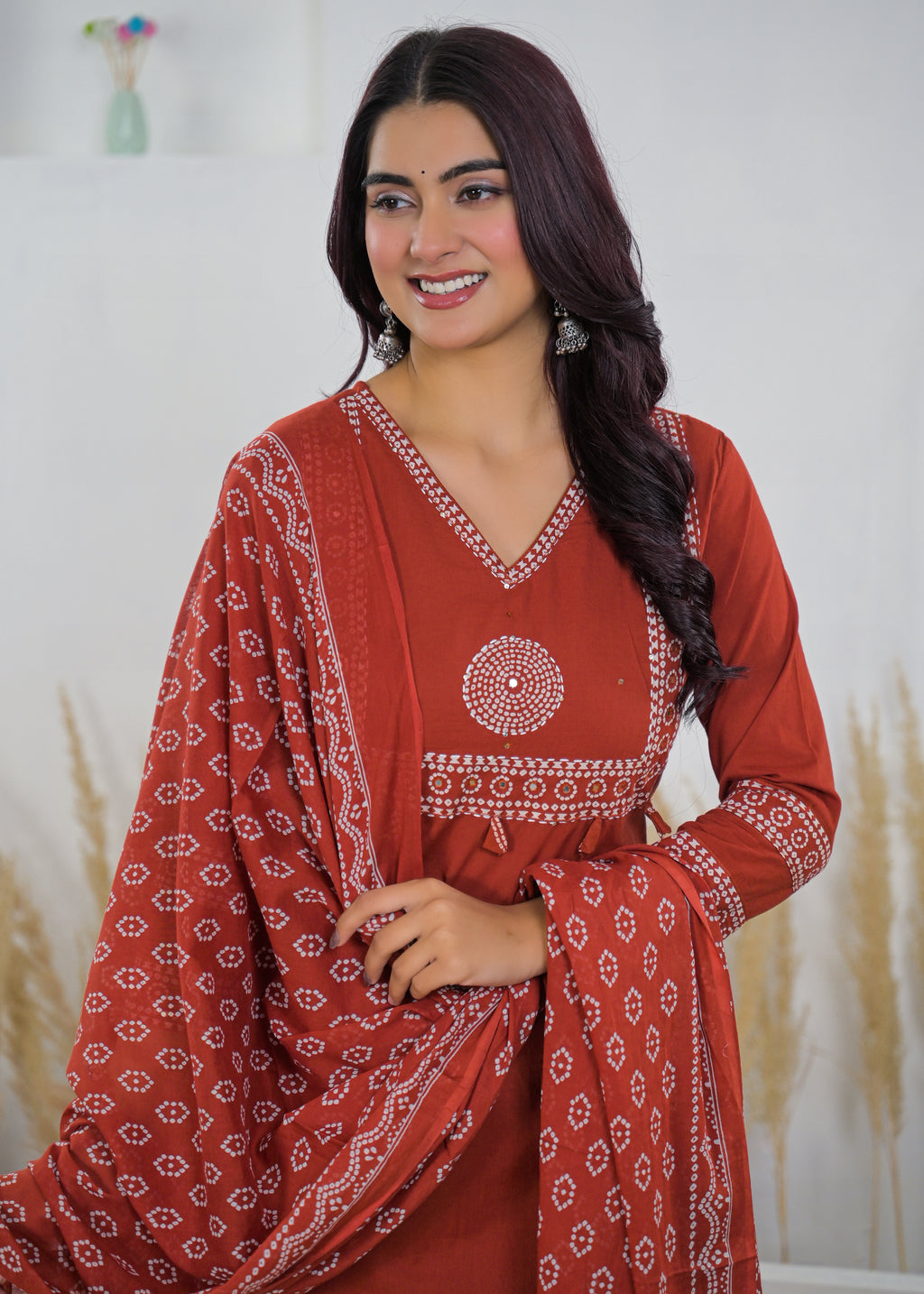 Rust Red Printed Salwar Suit & Dupatta