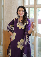 Elegant Purple Floral Printed Kurta Set