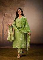 Green Elegant Floral Embroidered  Salwar Suit Set