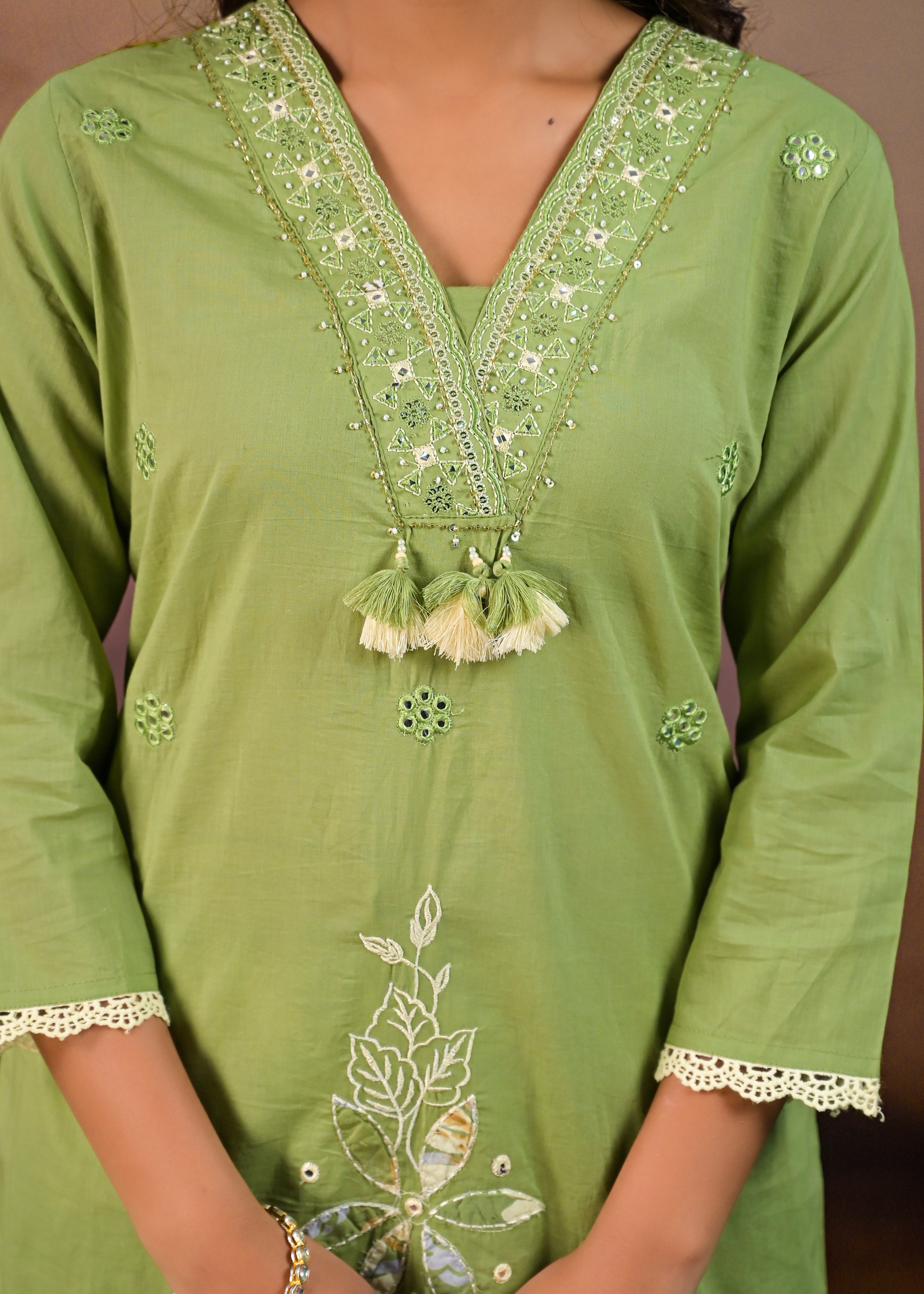 Green Elegant Floral Embroidered  Salwar Suit Set