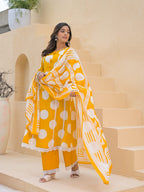 Sunshine Yellow Printed Kurta Set with Dupatta