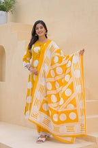 Sunshine Yellow Printed Kurta Set with Dupatta
