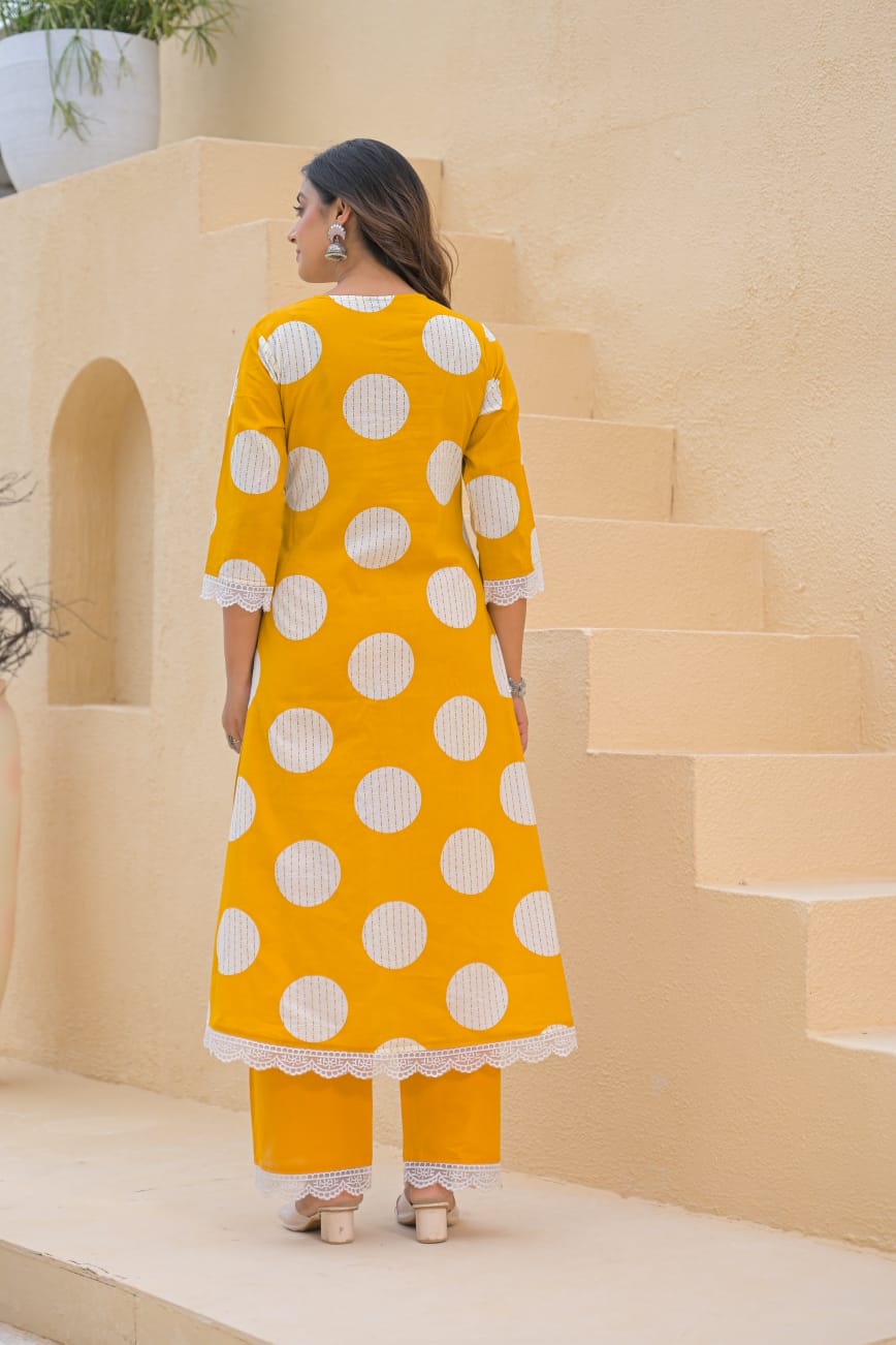 Sunshine Yellow Printed Kurta Set with Dupatta