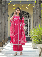 Blush Pink Floral Printed Kurta Set with Dupatta