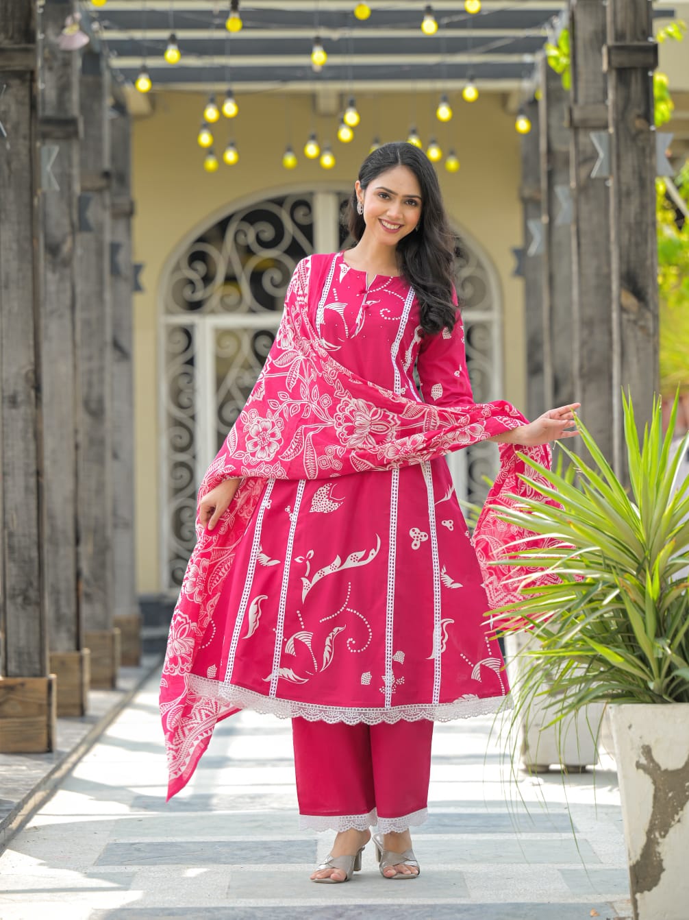 Blush Pink Floral Printed Kurta Set with Dupatta