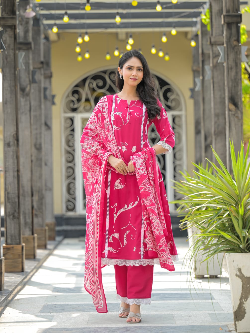Blush Pink Floral Printed Kurta Set with Dupatta
