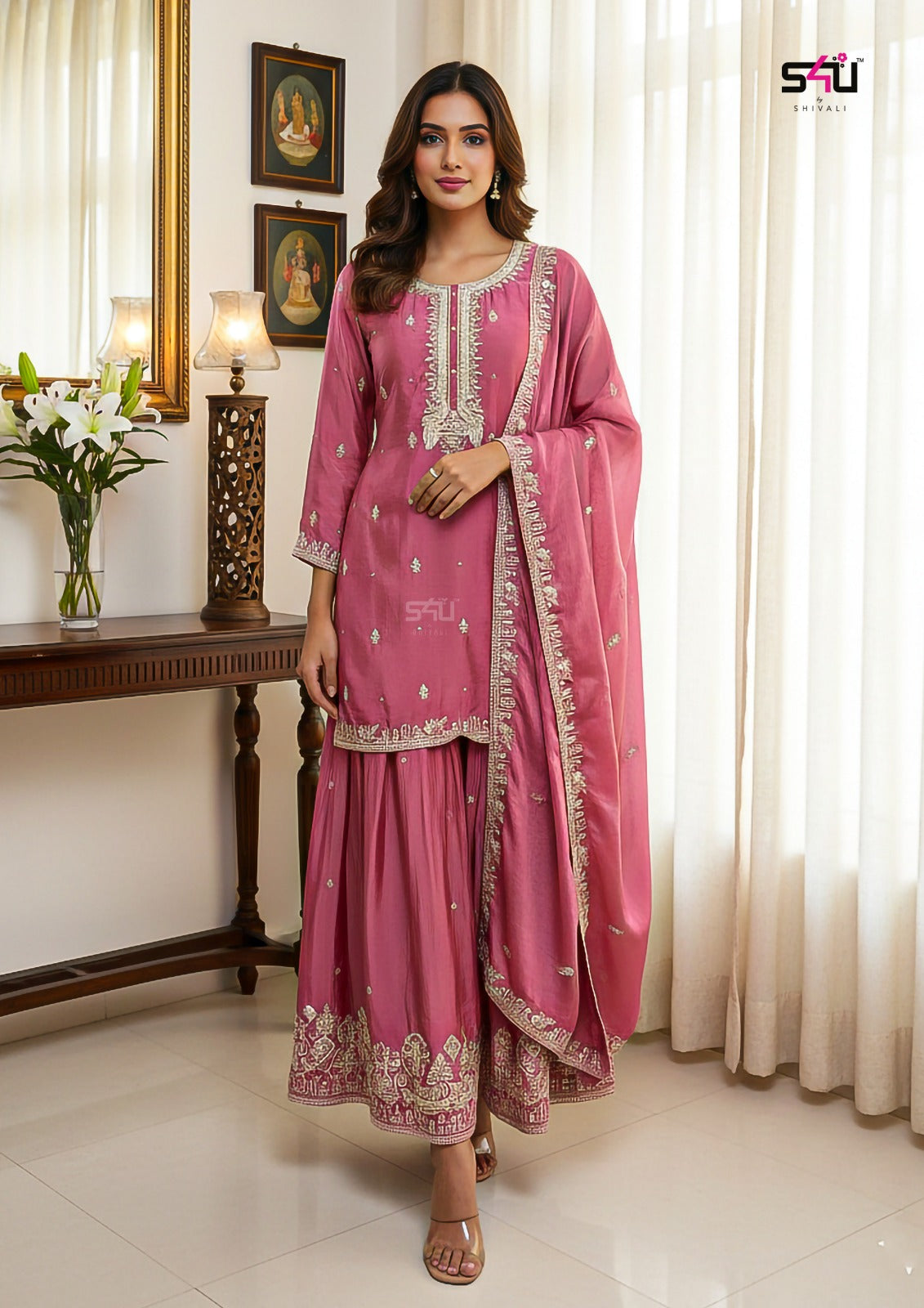 PINK DUSTY ROSE SHARARA SET