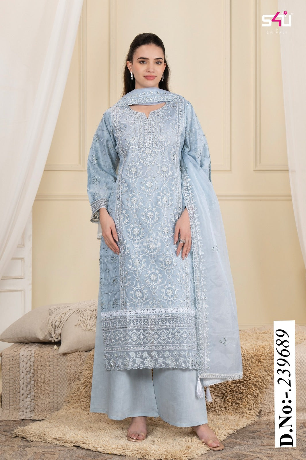 PAKISTHANI SKY BLUE PLAZO KURTI SET