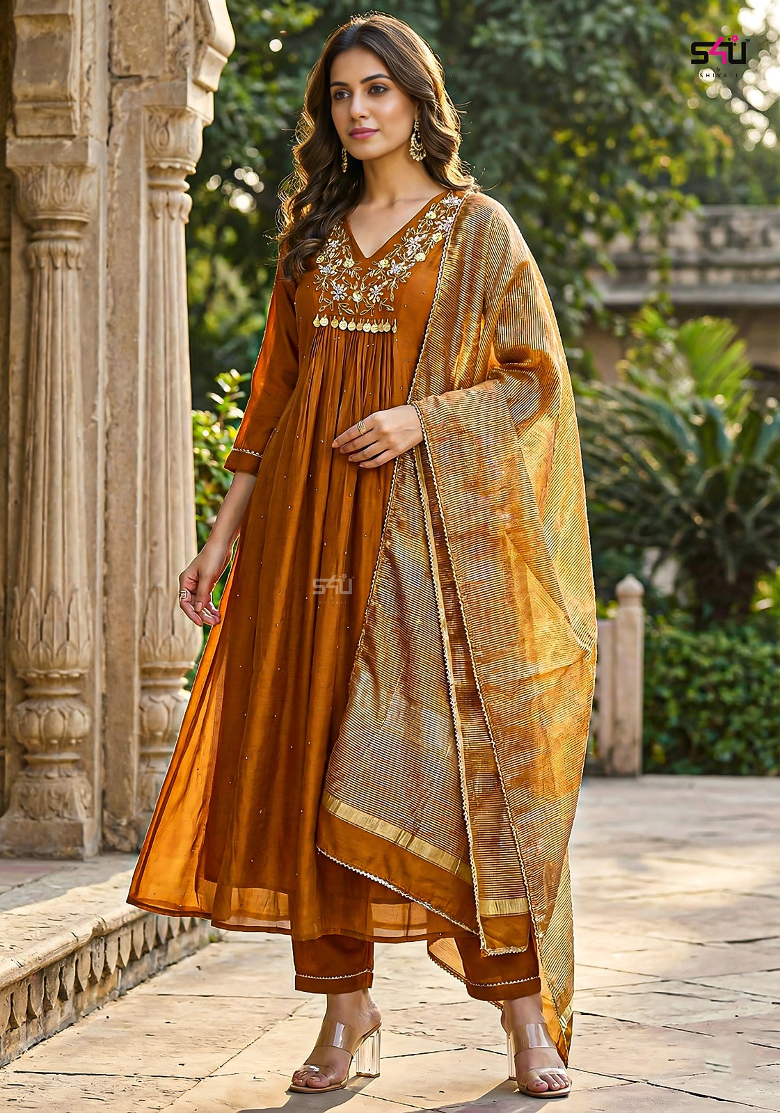 BROWN BLOOM KURTI SET