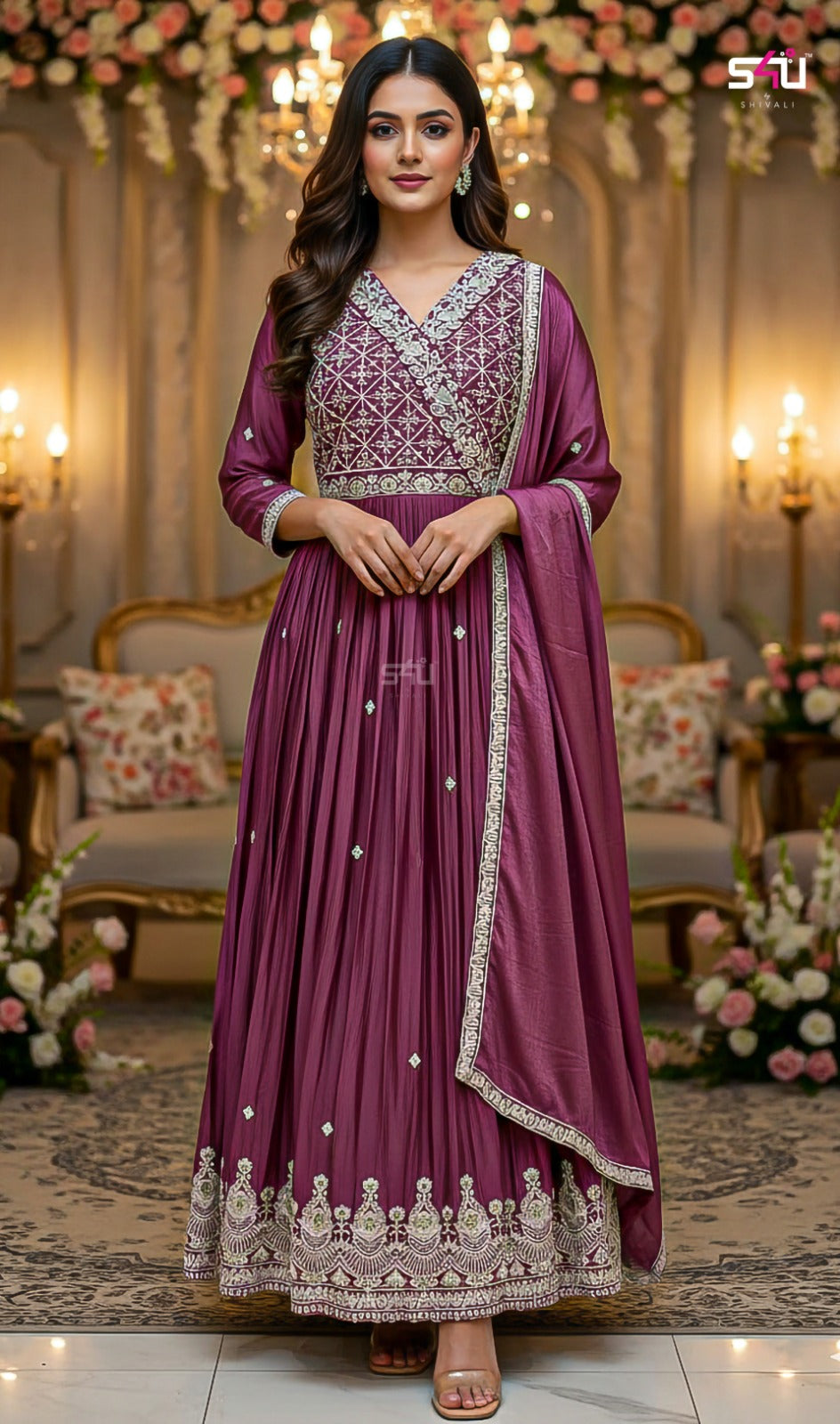 PURPLE EMBROIDERED GOWN SET
