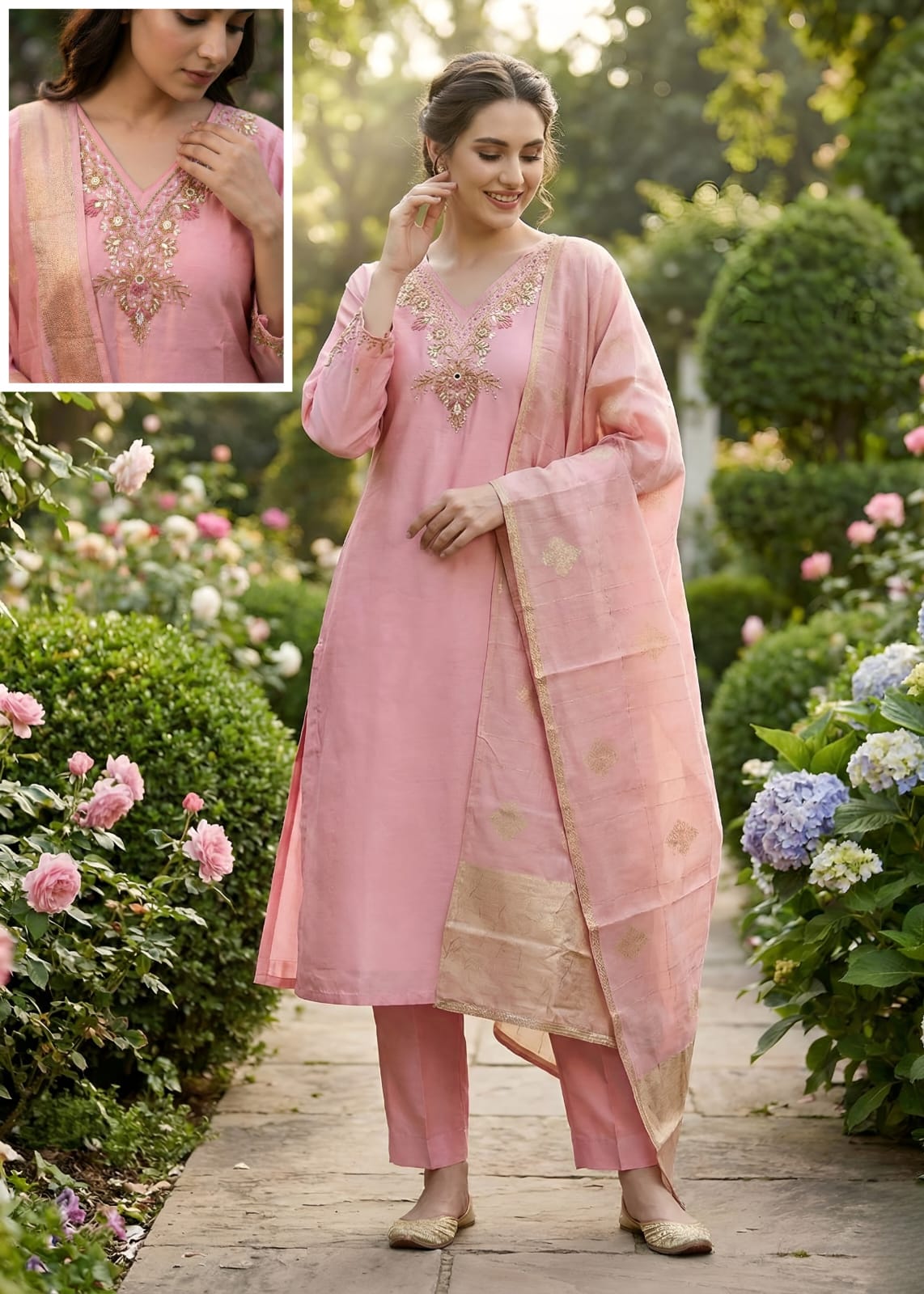 PINK BLUSH EMBROIDERED KURTI SET