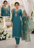 RAMA BLUE  EMBROIDERED KURTI SET