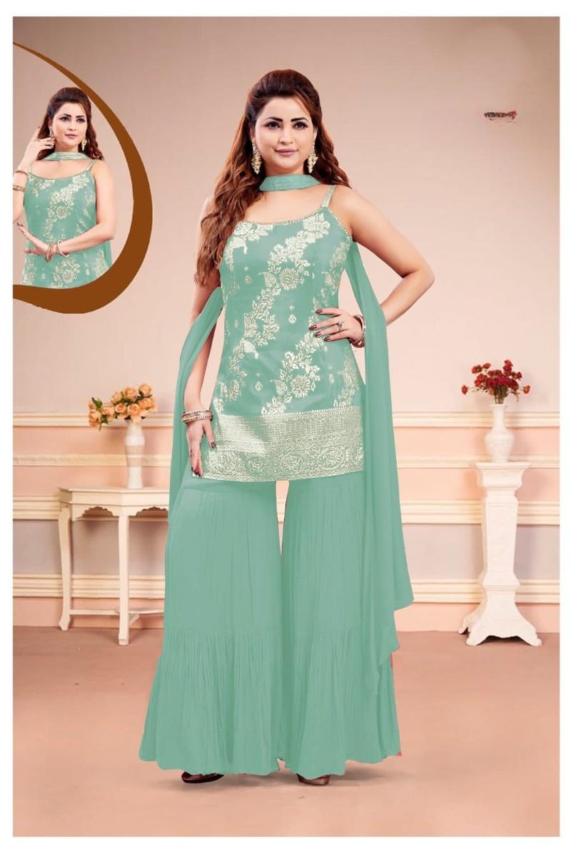 SKY BLUE BLOOM KURTI SET