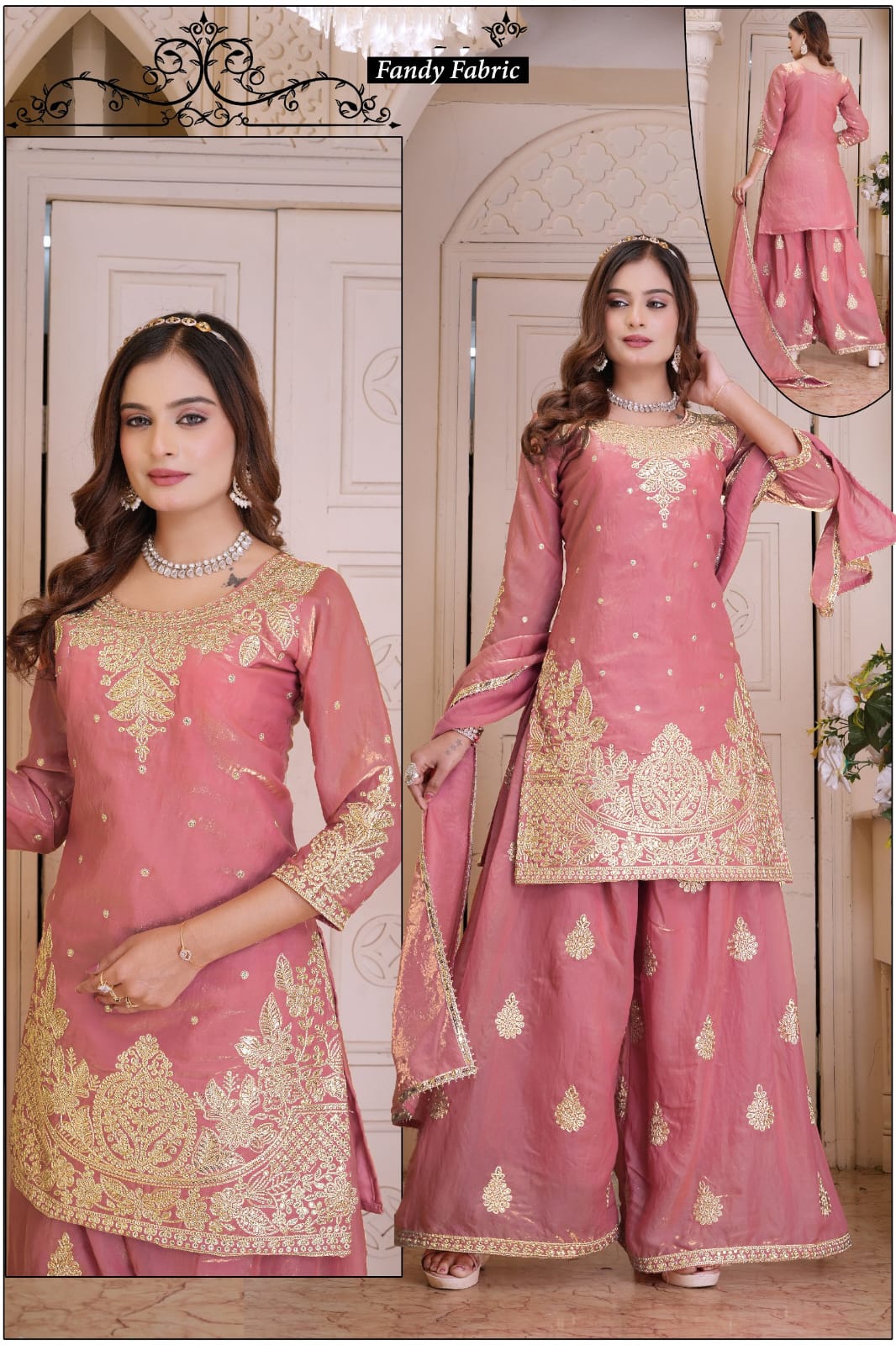 BLUSH PINK EMBROIDERED  KURTI PALAZO SET