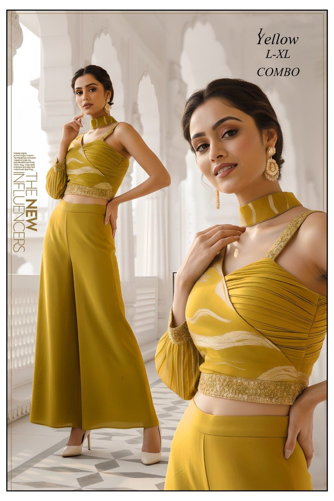 YELLOW PRINTED CROP TOP SET