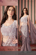 LAVENDER NET SAREE EMBROIDERED SET