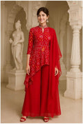 RED BANDHANI PRINTED KURTI PALAZO SET