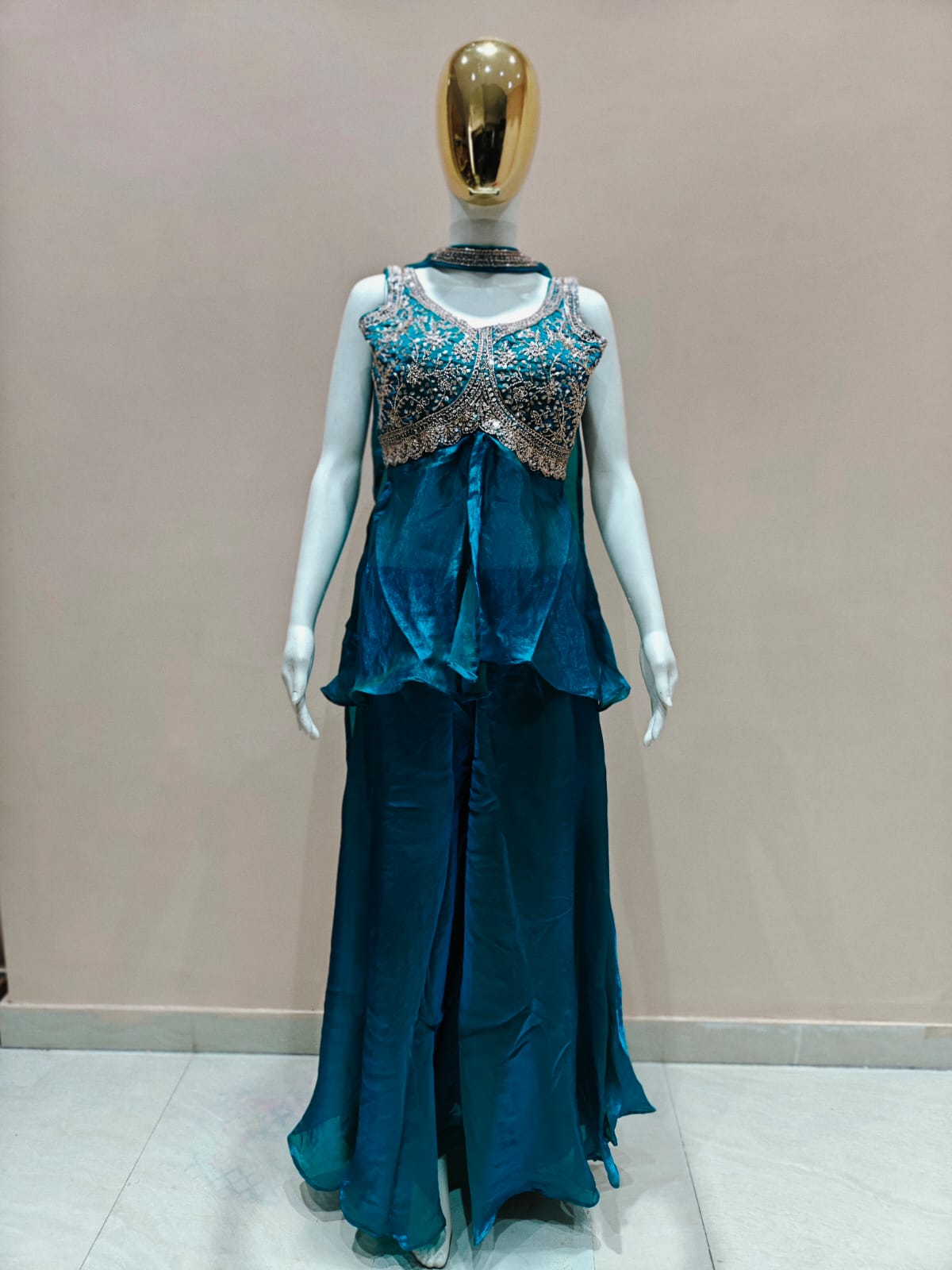 DEEP BLUE EMBROIDERED PLAZO SET