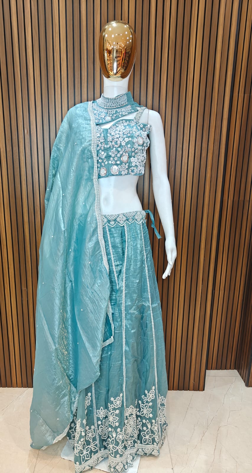 AQUA BLUE EMBROIDERED LEHENGA SET