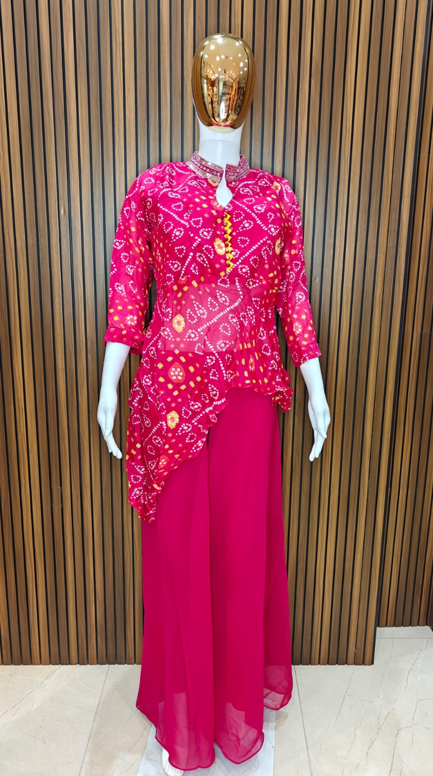 PINK BHANDHANI PRINT KURTI PLAZO SET