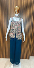 NAVY BLUE EMBROIDERED JACKET STYLE TOP PLAZO SET