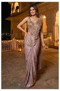 DUSTY ROSE EMBELLISHED PRE-DRAPED SAREE SET