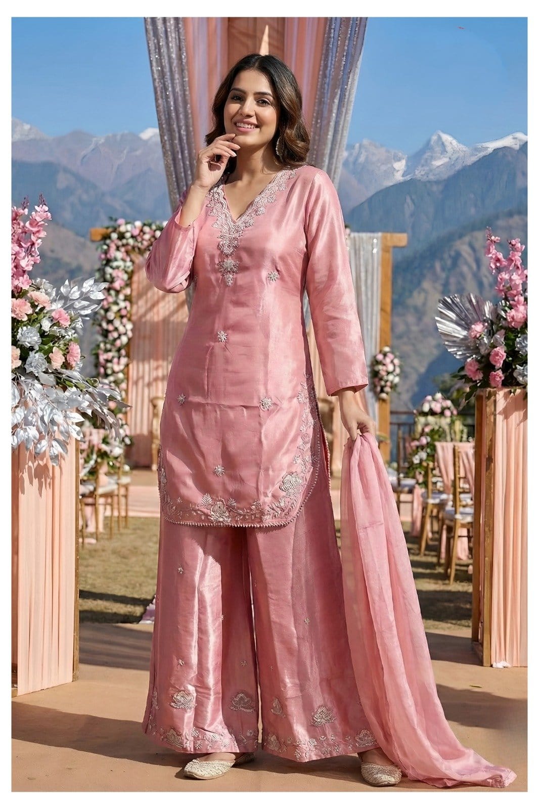 PINK EMBROIDERED KURTA PLAZO SET